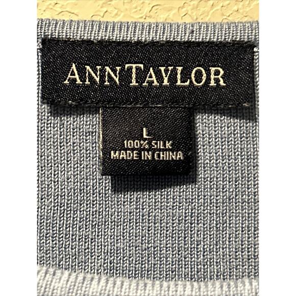 Ann Taylor Women’s Large Silk Sweater Vest Blue Crew Neck Light Academia Preppy - Picture 6 of 9